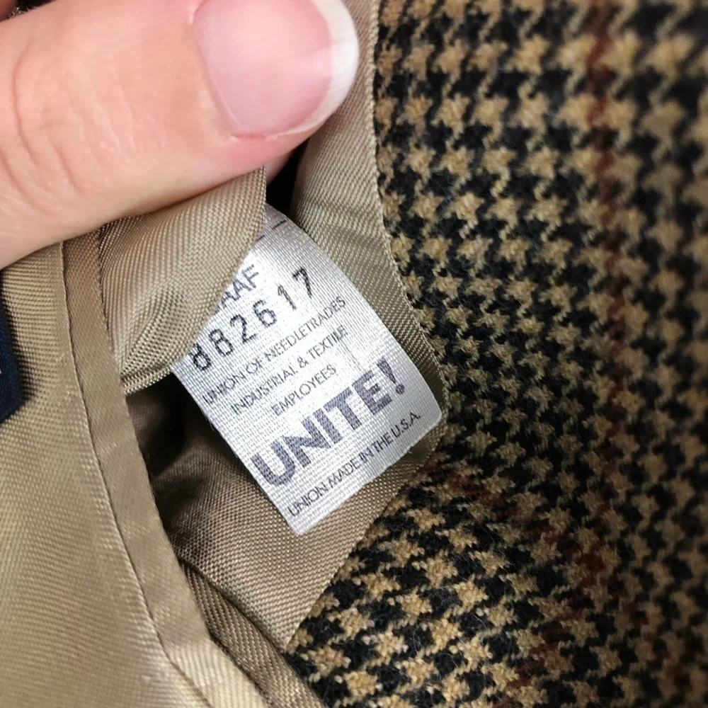Burberrys Vintage Mens Houndstooth Wool Blazer 46 Long